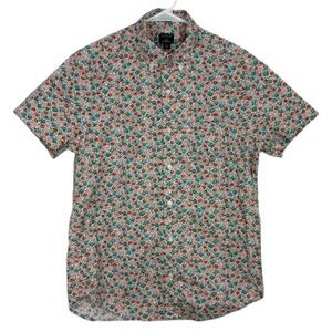 J. Crew Factory Short-Sleeve Floral Button-Down in Teal & Rust men’s Medium